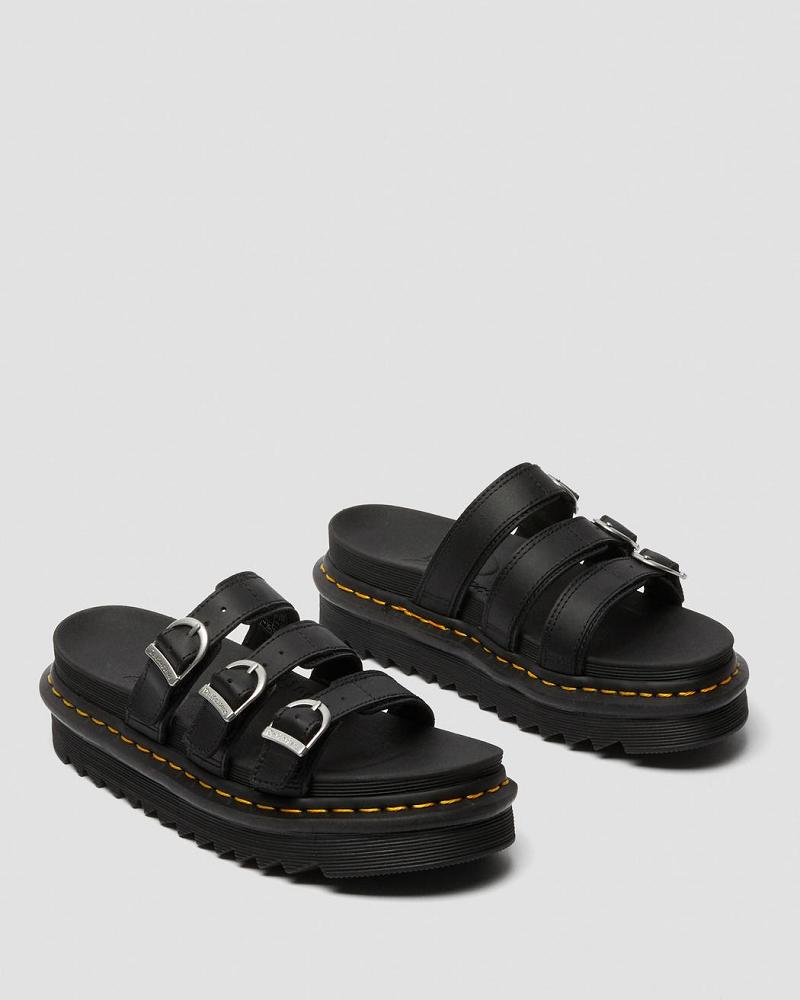 Dr Martens Blaire Leren Sandalen Plateauzool Dames Zwart | NL 480QMA